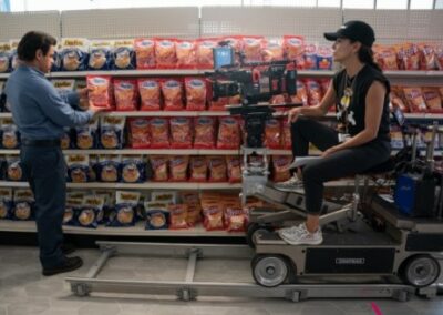 woman on film set in store